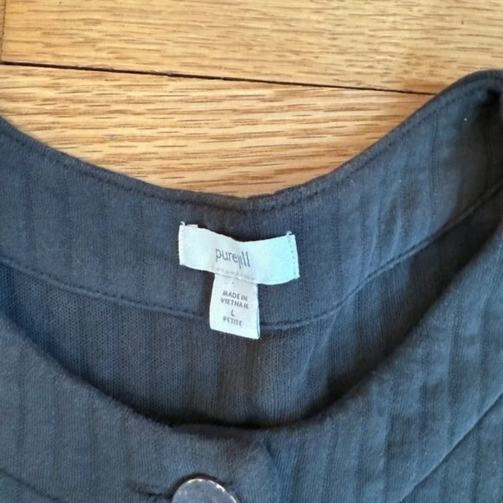 Pure Jill Quilted Button Front Jacket Petite‎ Large Grey Ribbed Pockets Cozy